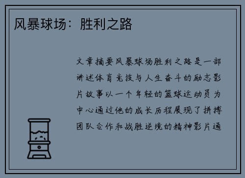 风暴球场：胜利之路